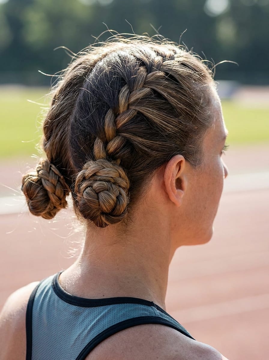 Zwei kleine Flecht-Dutts - Flechtfrisur für Sport